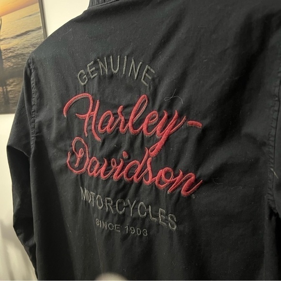 Women's Silver Wing Script Font Solid Twill Shirt Harley Davidson - Picture 2 of 8
